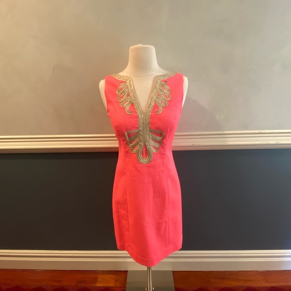 Lilly Pulitzer Pink And Gold Dress Lilly Pulitzer Dresses Lilly Pulitzer  Hot Pink Shift Dress W